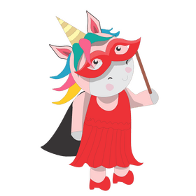 Cartoon unicorn going to a mask ball clipart