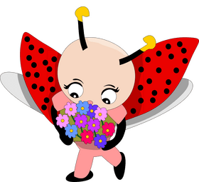 Free ladybug holding a bunch of flowers clipart