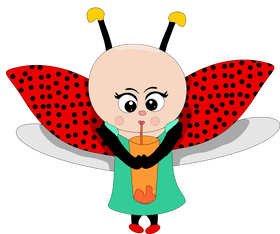 Cartoon ladybug drinking juice clipart