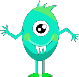 One eyed monster with three teeth clipart