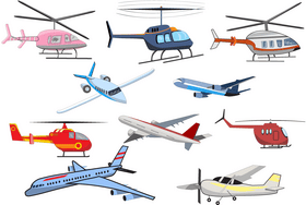 Airplanes, planes, helicopters vector