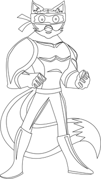 Superhero fox drawing black and white clipart