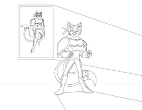 Superhero fox drawing black and white vector