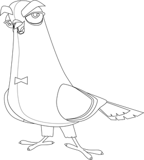 Cute spy pigeon cartoon black and white clipart