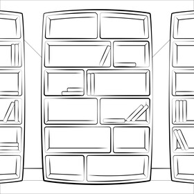 Bookshelf black and white vector