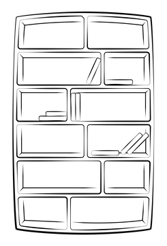 Bookshelf drawing black and white clipart