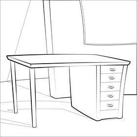 Office desk black and white vector