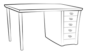 Office desk drawing black and white clipart