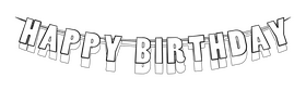 Happy birthday banner drawing black and white clipart
