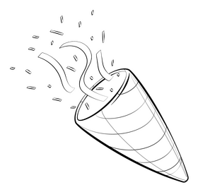 Confetti popper drawing black and white clipart