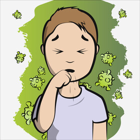 Cough, coughing cartoon boy vector