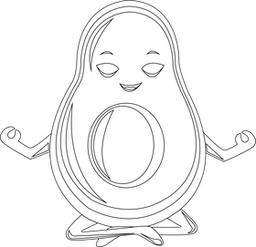 Avocado doing yoga black and white clipart