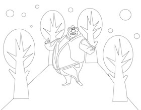 Man with beard drawing cartoon character black and white vector