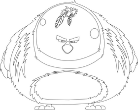 Angry bird big red character black and white clipart