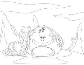 Angry bird big red character black and white vector