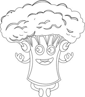 Broccoli doing yoga black and white clipart