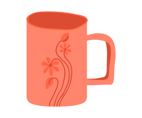 Flowers drawing on orange cup clipart