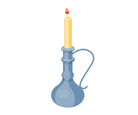 Burning candle in vintage candle holder clipart
