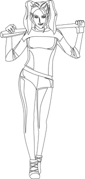 Harley Quinn drawing black and white clipart