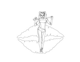 Harley Quinn drawing black and white vector