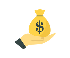 Hand holding money bag with dollar sign clipart