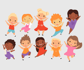 Happy children, cute boys, smiling girls vector