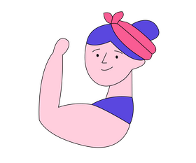 Cartoon girl with muscular arm clipart