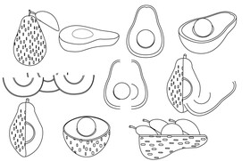 Avocado black and white vector