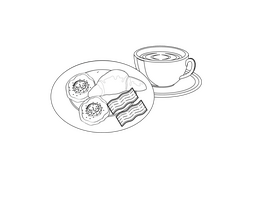 Eggs, Croissant, and Coffee black and white clipart