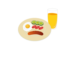 Egg, Sausage, Cucumber, Tomato, and Orange juice clipart