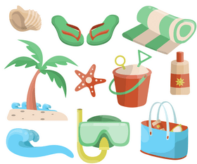 Beach objects, summer set vector