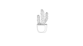 Cactus in a Pot black and white clipart