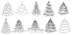 Decorated Christmas Trees black and white vector