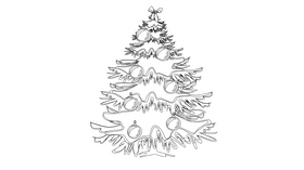 Christmas Tree with Yellow Balls black and white clipart