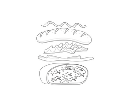 Hot Dog in Parts black and white clipart