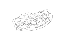 Inside Out Hot Dog Top View black and white clipart