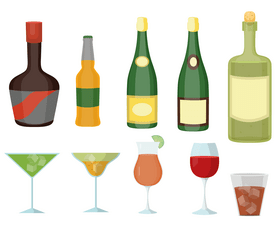 Alcohol bottles and glasses vector