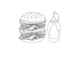 Double Beef Big Mac Hamburger with Ketchup black and white clipart