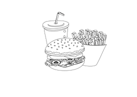 Hamburger Set with Soda and Fries black and white clipart