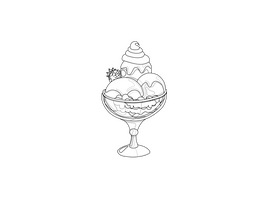 Fruit Scoop Ice Cream in a Glass Cup black and white clipart