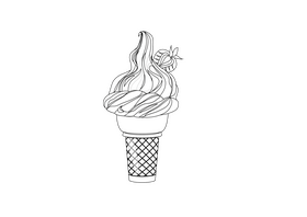 Soft Serve Ice Cream Cone black and white clipart