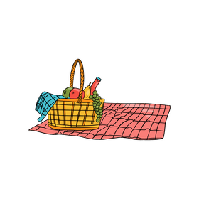 Beach Wicker Basket with Fruits clipart