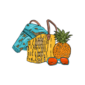 Beach Bag with Sunglasses, Towels, and Kiwi clipart