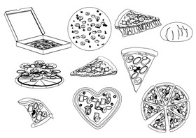 Pizza black and white vector