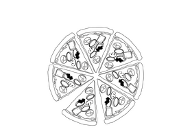 Combo Pizza Cut into Slices black and white clipart