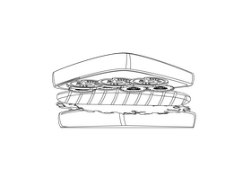 Front view of Sandwich black and white clipart