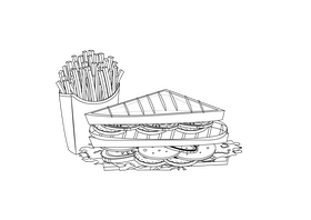 Sandwiches with Fries in Paper Box black and white clipart