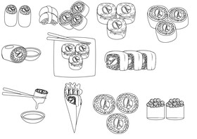 Sushi Rolls black and white vector