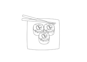 Sushi Rolls on a Plate black and white clipart