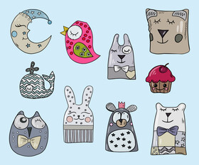 Cute nursery animal pillows vector